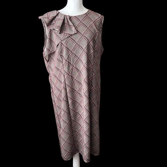 Liz Claiborne szXL red white blue sleeveless sheath ruffle detail on side EUC - Picture 3 of 11